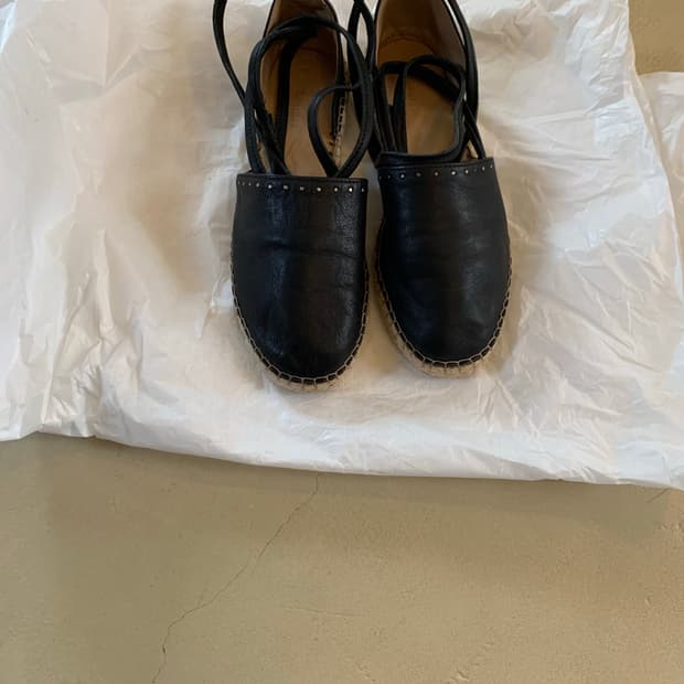 All Saints 올세인츠 블랙 레더 에스파드리유 샌들