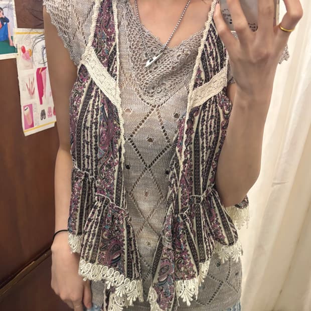 jpn vintage boho lace ruffle vest