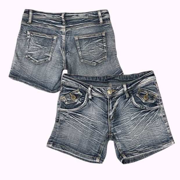 wrinkle white fade denim shorts
