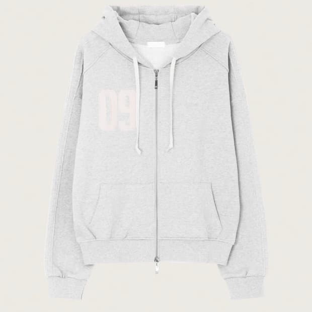 클리시어 09 넘버링 후드집업 라이트 멜란지