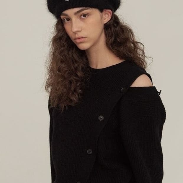 다이애그널 앙고라 베레모 블랙