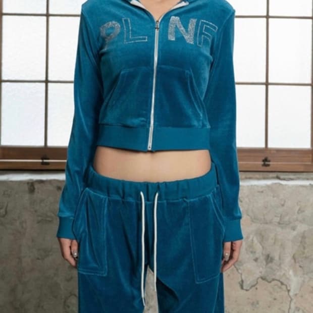 플노팔 플리즈노팔로우 23FW 벨벳 벨루아 셋업 블루 M