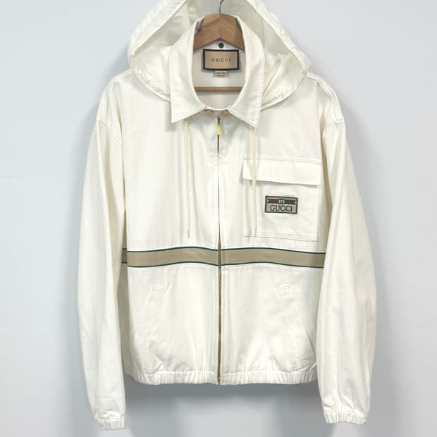 GUCCI 구찌 에코 코튼 빈티지 라벨 화이트 블루종 자켓 50