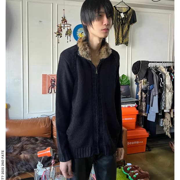 Mind Bridge Fur Trimming Knit Zip-up