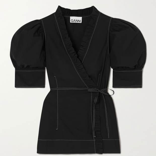 가니 블라우스 Ganni Organic Cotton Poplin Wrap