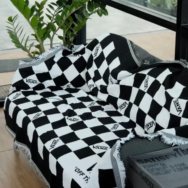 한정판 반스 패밀리 체커보드 자카드 대형 블랭킷