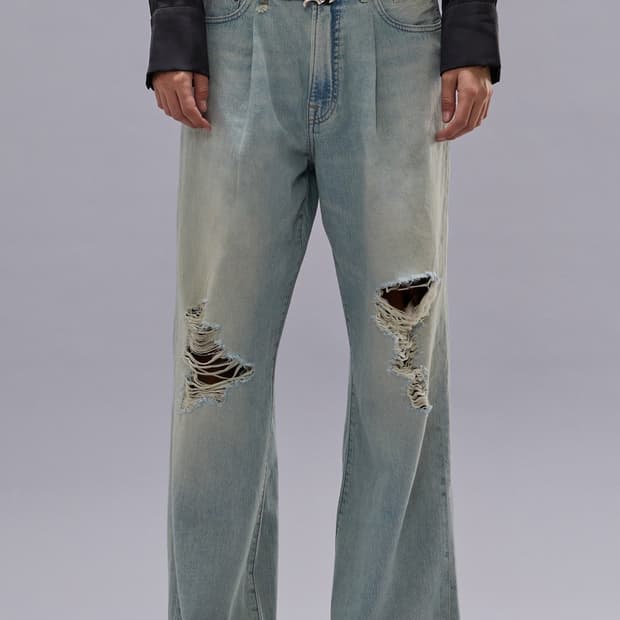 R13 알써틴 데이먼 와이드 레그 찢청진 28