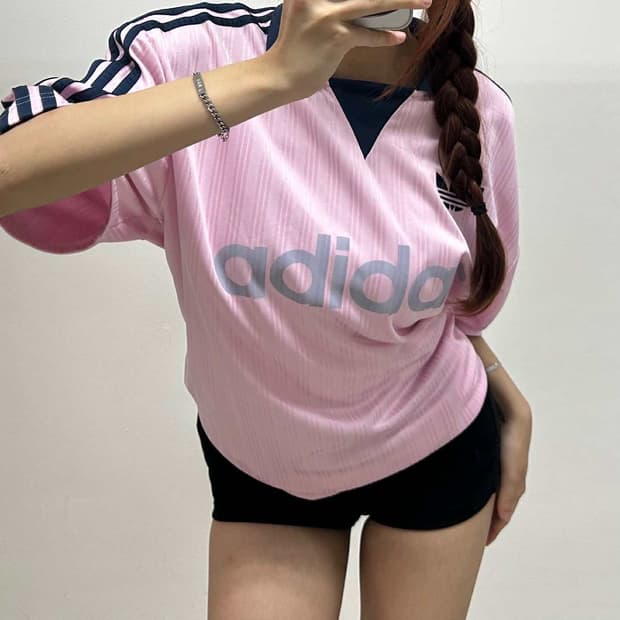 아디다스 신형 스트라이프 반팔 져지 카라넥 티셔츠(S)