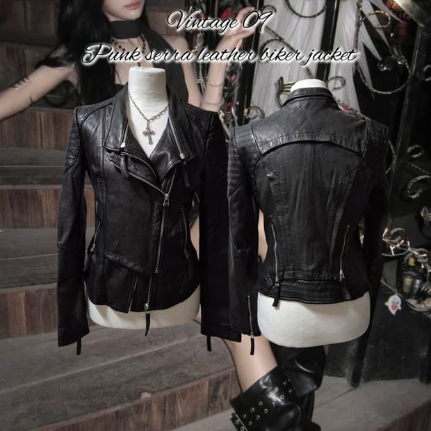 Vintage 09 Punk serra leather biker jack
