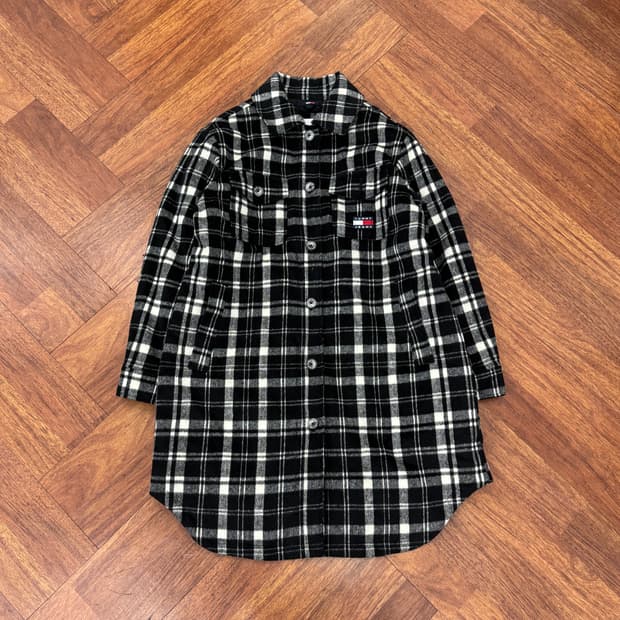 여성용 XL~2XL 타미힐피거 타미진스 체크 코트 자켓 
