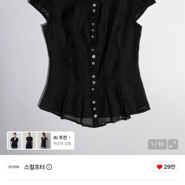Sheer Pleated Hem Blouse Black 스컬프터