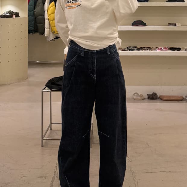 일본 빈티지 썸띵 스티치 포인트 벌룬 데님 팬츠 U883