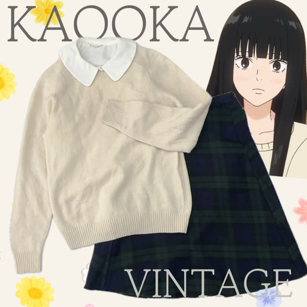 ❄️사와코의 교복st 코디세트❄️ 고갸루 러블리 체크 미디스커트 니트