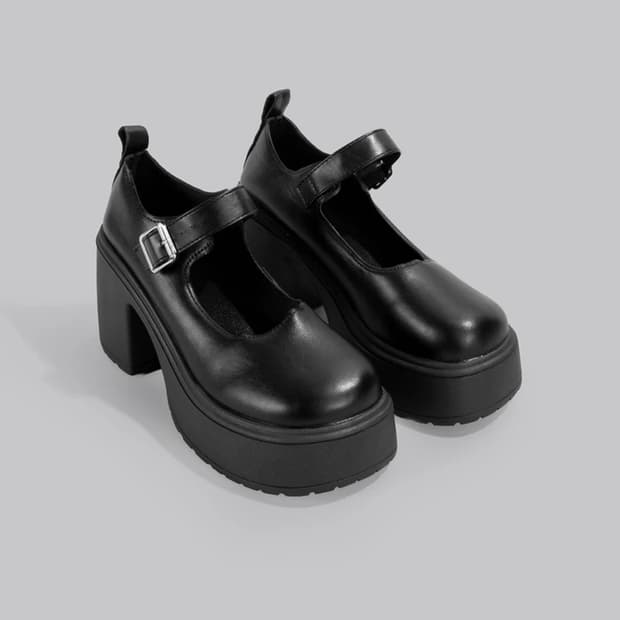 블랙 통굽 메리제인 슈즈 시즈니룩 양지뢰 통굽 구두