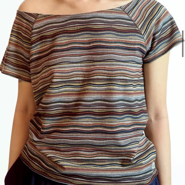 WAVE STRIPE KNIT T-SHIRT BROWN