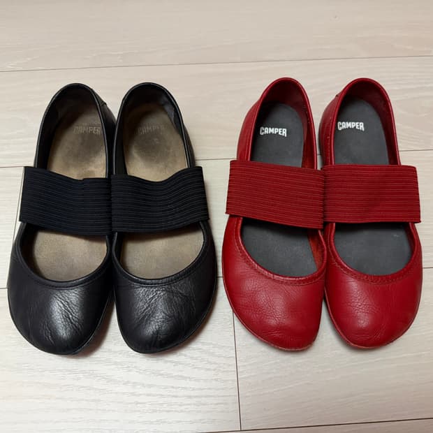 캠퍼 라이트니나 플랫슈즈 235(37) 블랙 레드 일괄