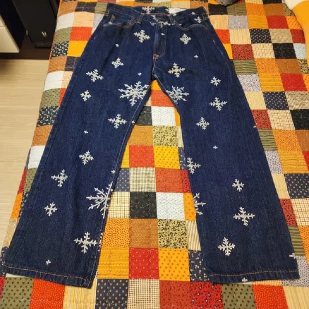 캐피탈 눈꽃 자수 데님 팬츠 청바지 스노우  kapital snow