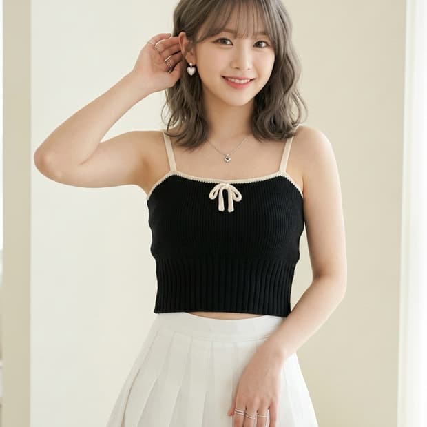 vivis type (비비스타입) 배색 리본 니트 뷔스티에 나시