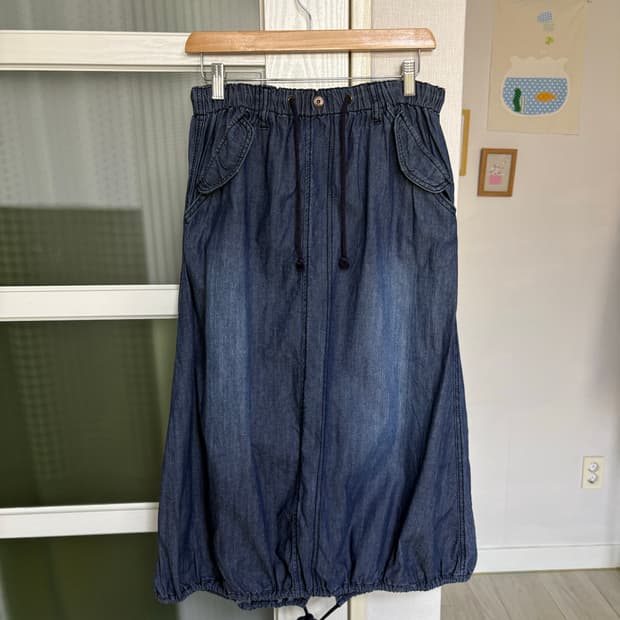 데님 벌룬 롱 스커트