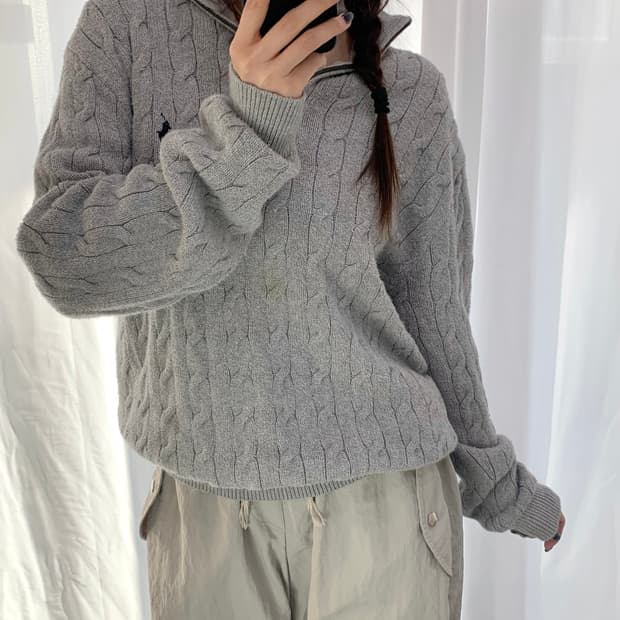 Polo 폴로 랄프로렌 신형 그레이컬러 케이블 하프집업