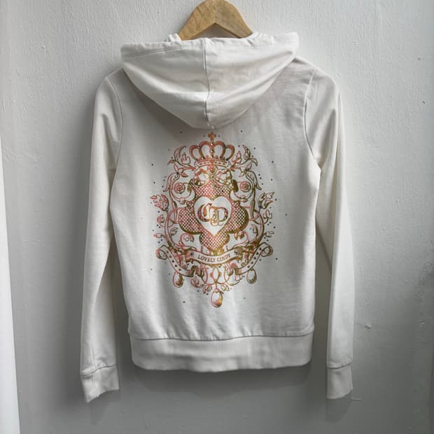 Vintage White Graphic Cubic Hood Zip-up