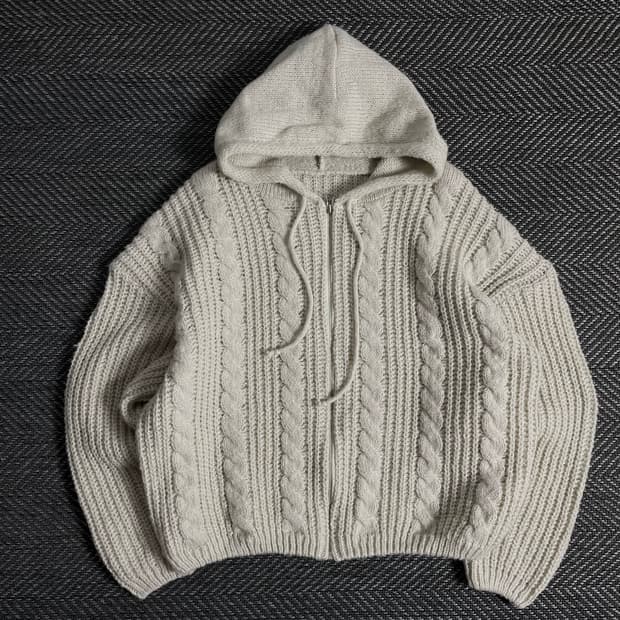 빈티지 박시핏 케이블 후드 스웨터 자켓o 3380