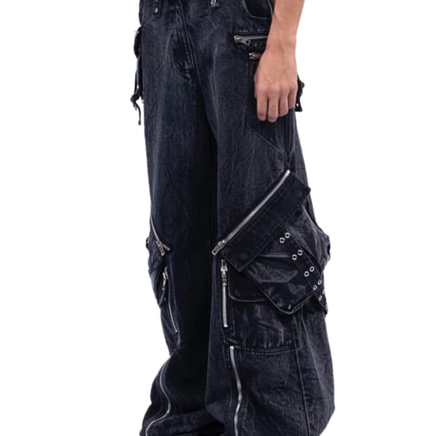 no faith studios heavy cargo denim pants