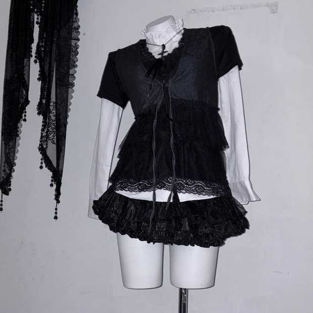 공겜여주세트 3pcs 프릴 & 리본 & 레이스 & 샤