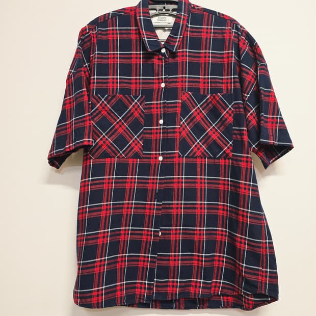 스튜디오 톰보이 레드 체크 반팔 셔츠