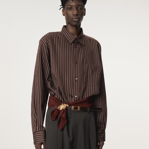 렉토 25FW 르에 스트라이프 셔츠 레드 브라운