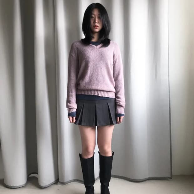 그린씨 mini pleats skirt s [gray]