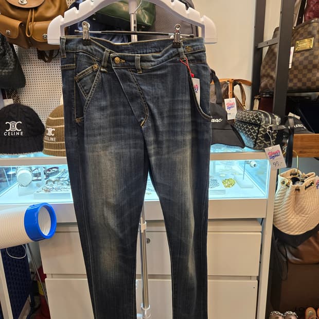 [쿨거환영]R13 크로스오버 비대칭 스판 데님 팬츠