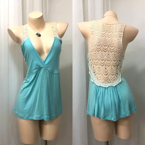 back crochet detail mint sleeveless