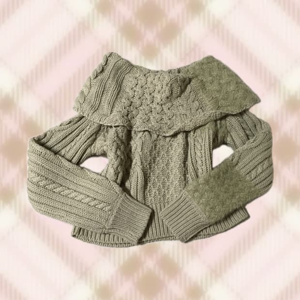 베이지 꽈배기 니트 오프숄더 라떼 히메 오네 갸루 러블리 로걀 빈티지