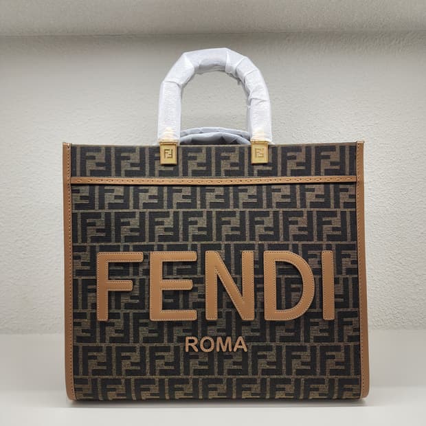 펜디 8BH386 선샤인 패브릭 토트 숄더백 미듐 브라운