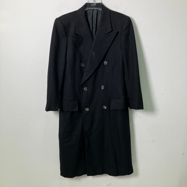 7-80's 올드 구찌 블랙 더블 브레스티드 코트 48