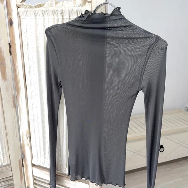 Charcoal gray see through mesh top