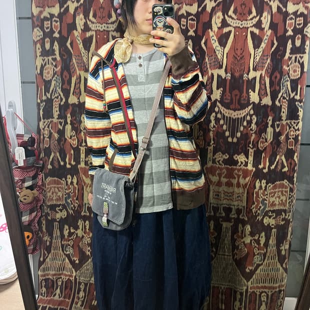 Power to the people 에스닉 스트라이프 후드집업