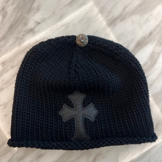 CROSS LEATHER PATCH COTTON BEANIE
