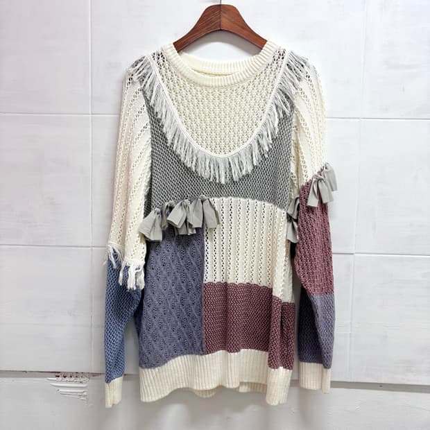 somari 패치워크 리본 태슬 니트 (Japan)