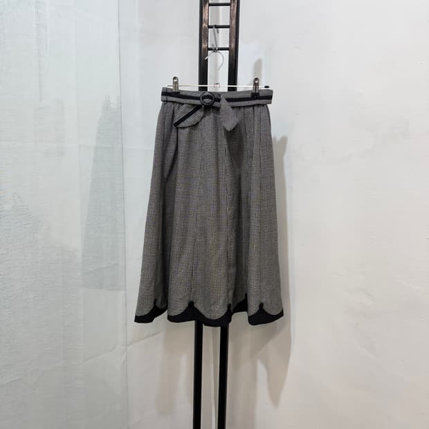 일본빈티지 벨트 울스커트 체크미디스커트 치마 4092