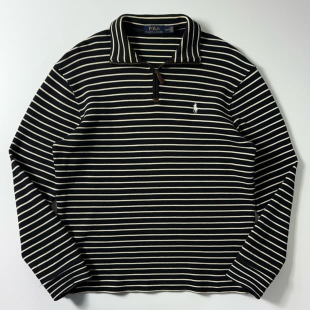 Polo  폴로 랄프로렌 자수 코튼 스트라이프 반집업 니트 