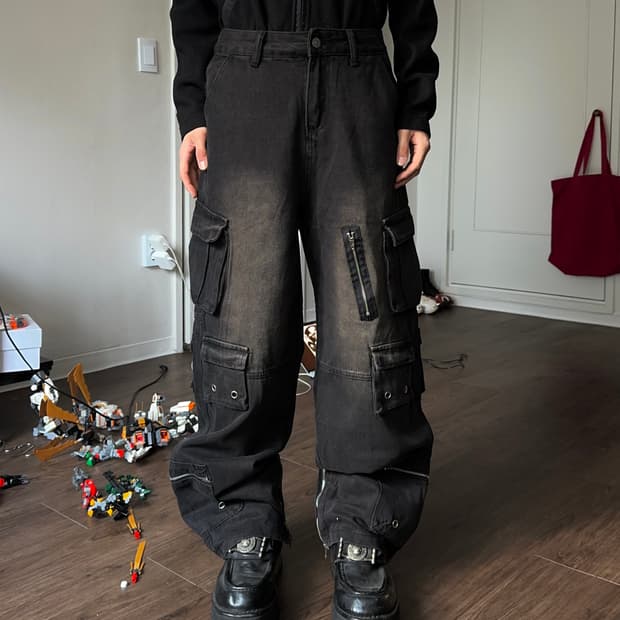 Meim 루즈 데님 카고 팬츠