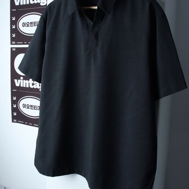 (L-XL) 프로젝트엠 반팔 카라 티셔츠 오버핏 브이넥-H36844