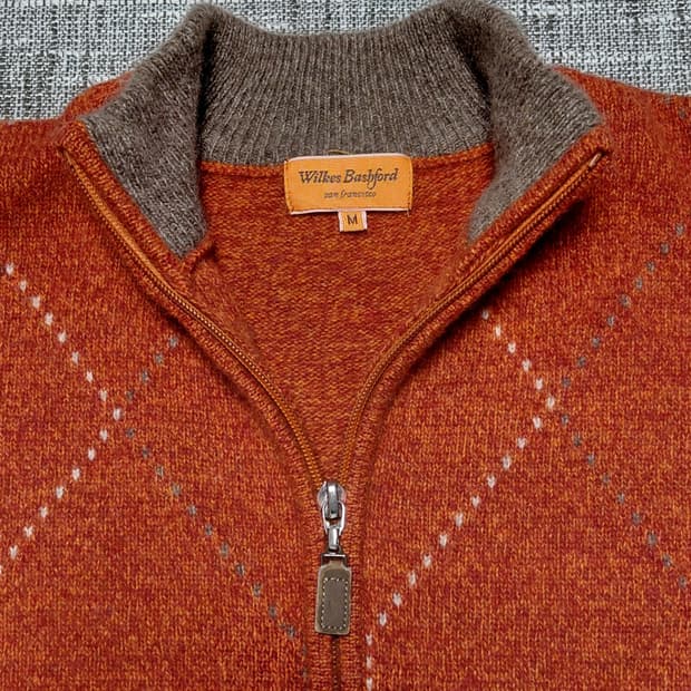 Wilkes Bashford 남성 아가일 니트 집업 M