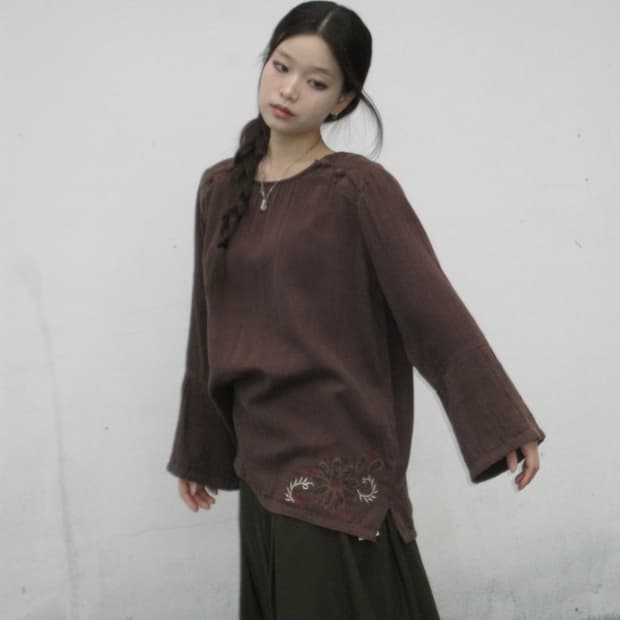 브라운 보호 블라우스 
