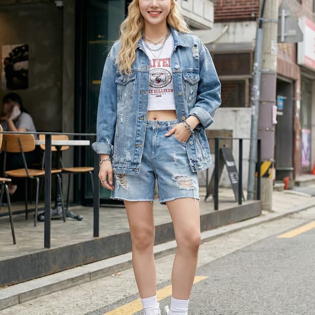 타미힐피거 데님 RIKA 디스트로이드 숏팬츠