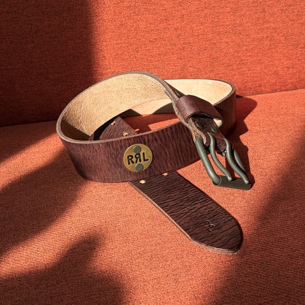 RRL / 더블알엘 엠보스드 로고 빈티지 버팔로 소가죽 벨트