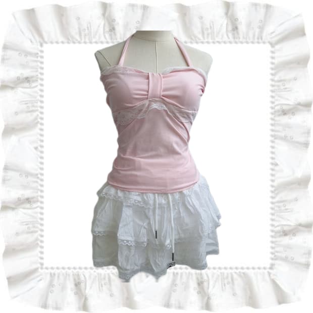 Gyaru halterneck top 갸루 리본 홀터넥 탑