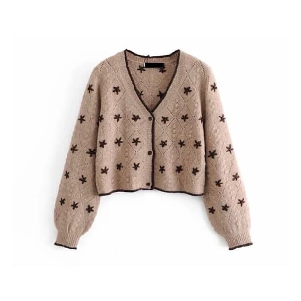 자라 자수 니트 가디건